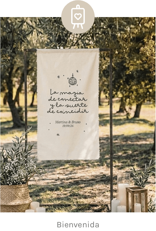 Cartel de bienvenida en tela de la colecci&oacute;n Journey